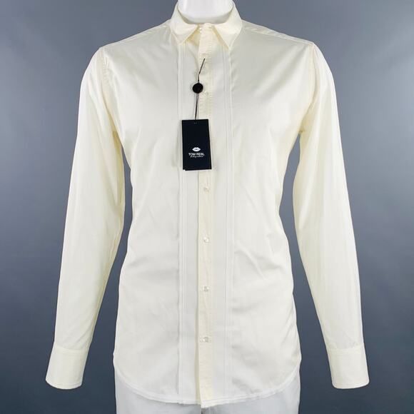 TOM REBL Size L Beige Cotton Blend Button Up Long Sleeve Shirt